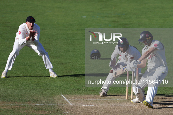 Colin Ackerman bats during the Vitality County Championship match between Durham Cricket and Lancashire at the Seat Unique Riverside in Ches...