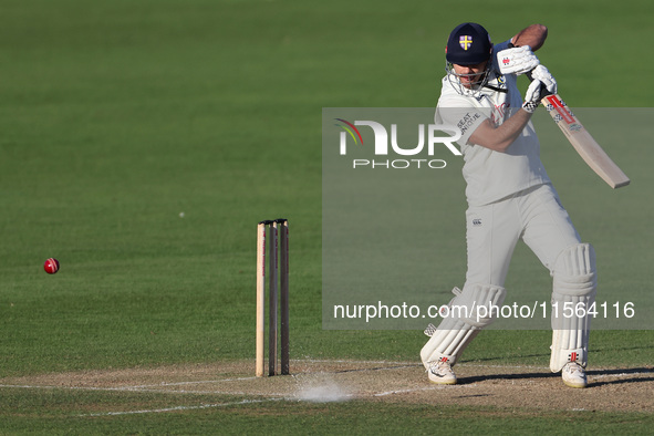 David Bedingham of Durham bats during the Vitality County Championship match between Durham Cricket and Lancashire at the Seat Unique Rivers...