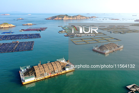 A photo taken on September 10, 2024, shows the experimental field of a far-reaching marine aquaculture project in Fuzhou, Fujian province, C...