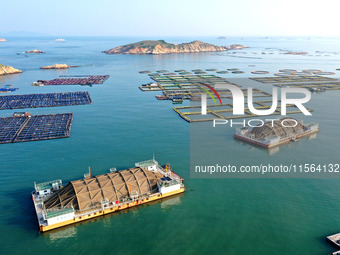 A photo taken on September 10, 2024, shows the experimental field of a far-reaching marine aquaculture project in Fuzhou, Fujian province, C...