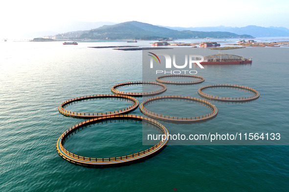 A photo taken on September 10, 2024, shows the experimental field of a far-reaching marine aquaculture project in Fuzhou, Fujian province, C...