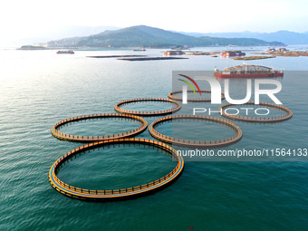 A photo taken on September 10, 2024, shows the experimental field of a far-reaching marine aquaculture project in Fuzhou, Fujian province, C...