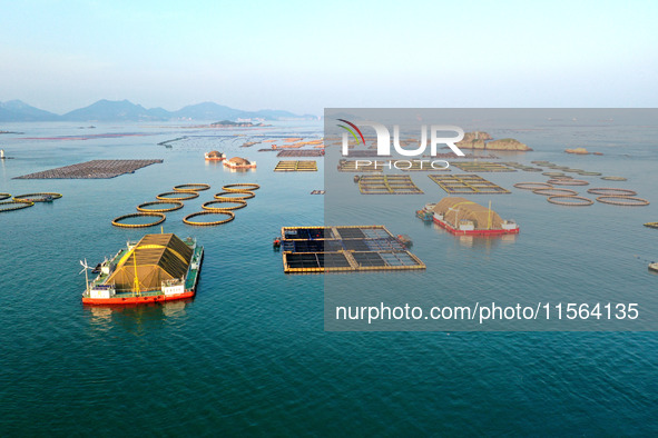 A photo taken on September 10, 2024, shows the experimental field of a far-reaching marine aquaculture project in Fuzhou, Fujian province, C...