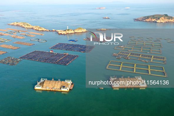 A photo taken on September 10, 2024, shows the experimental field of a far-reaching marine aquaculture project in Fuzhou, Fujian province, C...