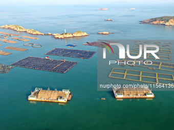 A photo taken on September 10, 2024, shows the experimental field of a far-reaching marine aquaculture project in Fuzhou, Fujian province, C...