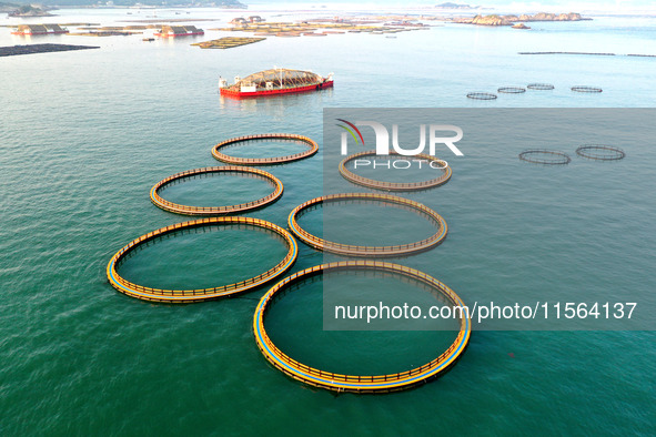 A photo taken on September 10, 2024, shows the experimental field of a far-reaching marine aquaculture project in Fuzhou, Fujian province, C...