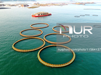 A photo taken on September 10, 2024, shows the experimental field of a far-reaching marine aquaculture project in Fuzhou, Fujian province, C...