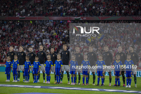 Team Hungary stands before the UEFA Nations League Group A3 match at Puskas Arena in Budapest, Hungary, on September 10, 2024. 