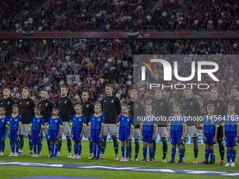 Team Hungary stands before the UEFA Nations League Group A3 match at Puskas Arena in Budapest, Hungary, on September 10, 2024. (