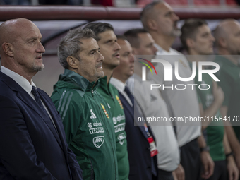 Marco Rossi stands during the national anthem before the UEFA Nations League Group A3 match at Puskas Arena in Budapest, Hungary, on Septemb...