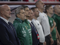 Marco Rossi stands during the national anthem before the UEFA Nations League Group A3 match at Puskas Arena in Budapest, Hungary, on Septemb...