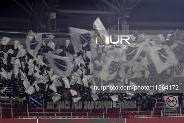 Bosnia and Herzegovina fans attend the UEFA Nations League match at Puskas Arena in Budapest, Hungary, on September 10, 2024. 