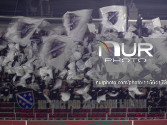 Bosnia and Herzegovina fans attend the UEFA Nations League match at Puskas Arena in Budapest, Hungary, on September 10, 2024. (