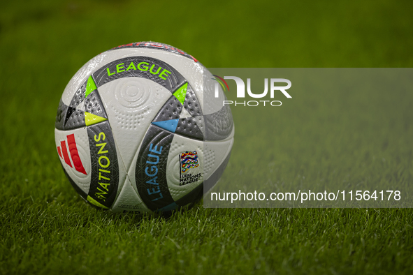 The official match ball during the UEFA Nations League Group A3 match at Puskas Arena in Budapest, Hungary, on September 10, 2024. 