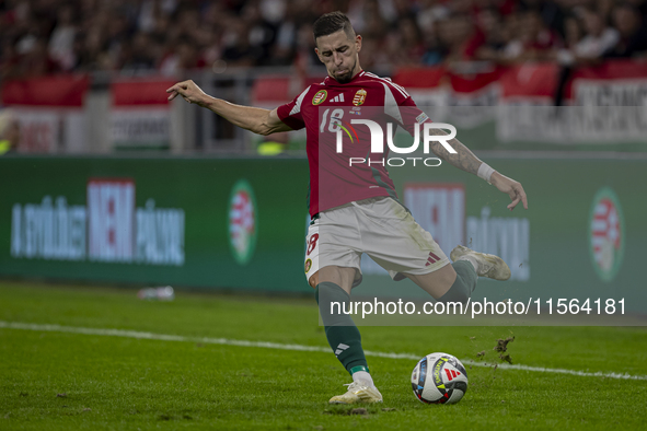 Zsolt Nagy of Hungary competes for the ball during the UEFA Nations League Group A3 match at Puskas Arena in Budapest, Hungary, on September...