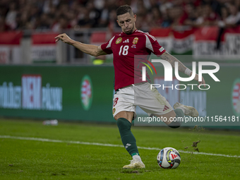 Zsolt Nagy of Hungary competes for the ball during the UEFA Nations League Group A3 match at Puskas Arena in Budapest, Hungary, on September...