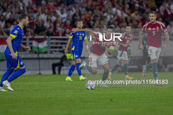 Dominik Szoboszlai of Hungary competes for the ball during the UEFA Nations League Group A3 match at Puskas Arena in Budapest, Hungary, on S...