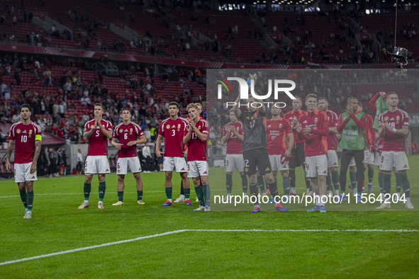 Team Hungary thanks the fans for cheering after the UEFA Nations League Group A3 match at Puskas Arena in Budapest, Hungary, on September 10...