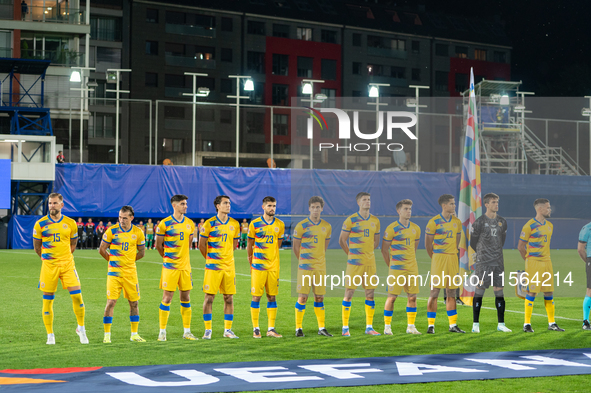 Andorra La Vella, Andorra, on September 10, 2024, Andorra players form during the UEFA Nations League 2024 - League phase - Matchday 2 match...