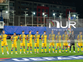 Andorra La Vella, Andorra, on September 10, 2024, Andorra players form during the UEFA Nations League 2024 - League phase - Matchday 2 match...