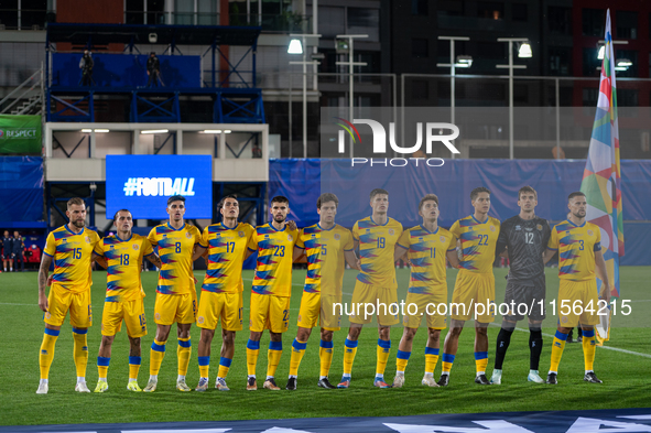 Andorra La Vella, Andorra, on September 10, 2024, Andorra players form during the UEFA Nations League 2024 - League phase - Matchday 2 match...