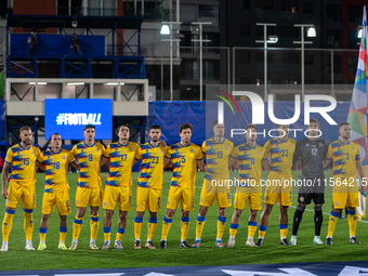 Andorra La Vella, Andorra, on September 10, 2024, Andorra players form during the UEFA Nations League 2024 - League phase - Matchday 2 match...