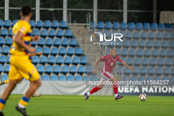 Izan Fernandez of Andorra is in action during the UEFA Nations League 2024 - League phase - Matchday 2 match between Andorra and Malta at Es...