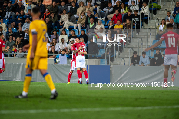 Malta players celebrate after scoring a goal during the UEFA Nations League 2024 - League phase - Matchday 2 match between Andorra and Malta...