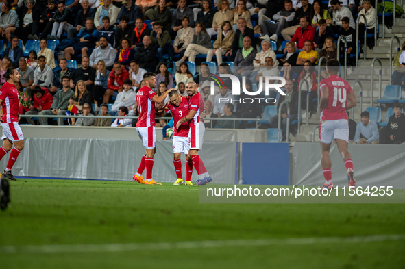 Malta players celebrate after scoring a goal during the UEFA Nations League 2024 - League phase - Matchday 2 match between Andorra and Malta...