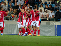 Malta players celebrate after scoring a goal during the UEFA Nations League 2024 - League phase - Matchday 2 match between Andorra and Malta...