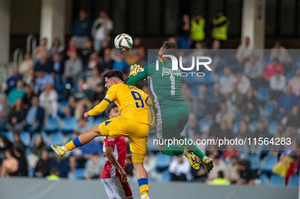 Ricard Fernandez of Andorra and Henry Bonello of Malta are in action during the UEFA Nations League 2024 - League phase - Matchday 2 match b...