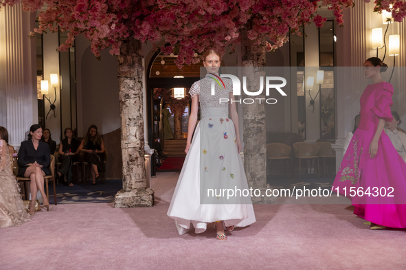 A model walks the runway at the Nardos show during September 2024 New York Fashion Week at Daniel in New York, New York, USA, on September 9...