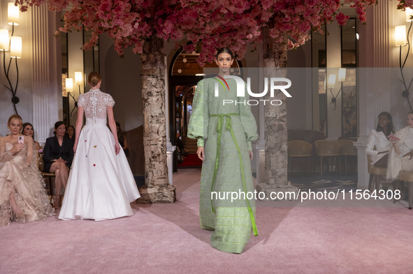 A model walks the runway at the Nardos show during September 2024 New York Fashion Week at Daniel in New York, New York, USA, on September 9...