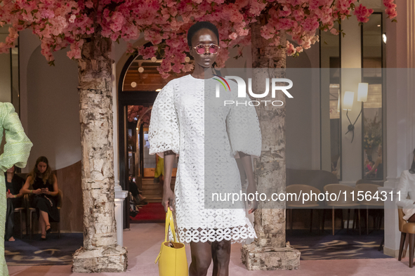 A model walks the runway at the Nardos show during September 2024 New York Fashion Week at Daniel in New York, New York, USA, on September 9...