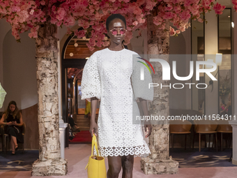 A model walks the runway at the Nardos show during September 2024 New York Fashion Week at Daniel in New York, New York, USA, on September 9...