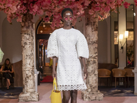 A model walks the runway at the Nardos show during September 2024 New York Fashion Week at Daniel in New York, New York, USA, on September 9...