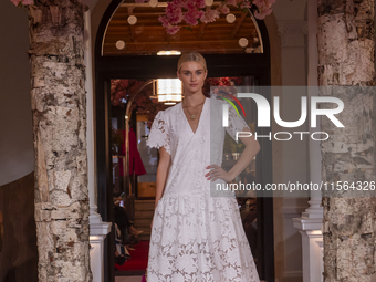 A model walks the runway at the Nardos show during September 2024 New York Fashion Week at Daniel in New York, New York, USA, on September 9...