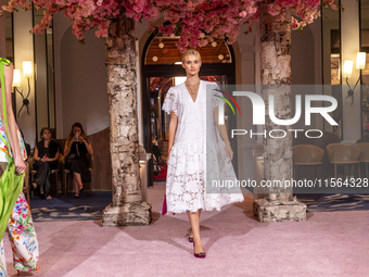 A model walks the runway at the Nardos show during September 2024 New York Fashion Week at Daniel in New York, New York, USA, on September 9...