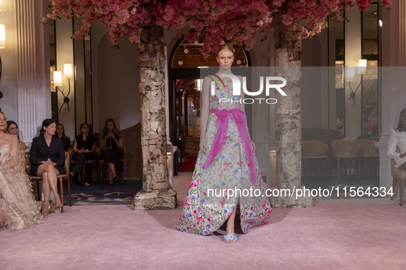 A model walks the runway at the Nardos show during September 2024 New York Fashion Week at Daniel in New York, New York, USA, on September 9...