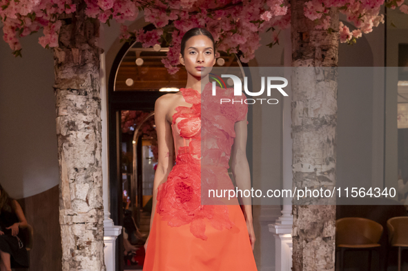 A model walks the runway at the Nardos show during September 2024 New York Fashion Week at Daniel in New York, New York, USA, on September 9...