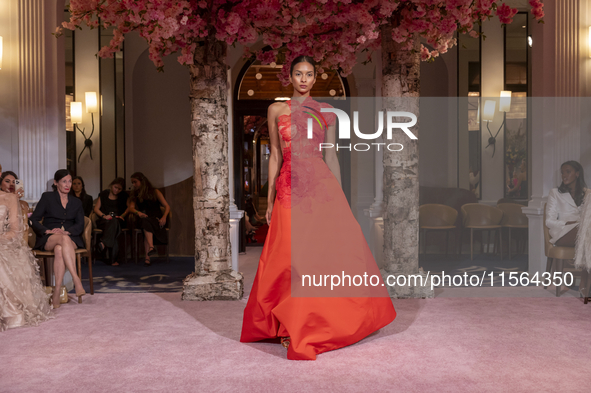 A model walks the runway at the Nardos show during September 2024 New York Fashion Week at Daniel in New York, New York, USA, on September 9...