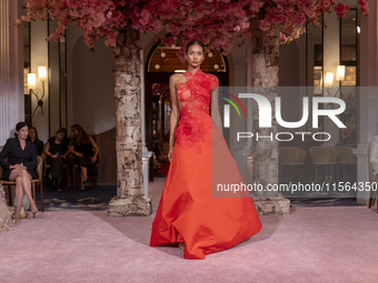 A model walks the runway at the Nardos show during September 2024 New York Fashion Week at Daniel in New York, New York, USA, on September 9...