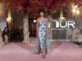 A model walks the runway at the Nardos show during September 2024 New York Fashion Week at Daniel in New York, New York, USA, on September 9...