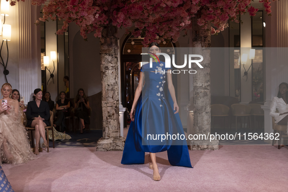 A model walks the runway at the Nardos show during September 2024 New York Fashion Week at Daniel in New York, New York, USA, on September 9...