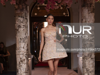 A model walks the runway at the Nardos show during September 2024 New York Fashion Week at Daniel in New York, New York, USA, on September 9...