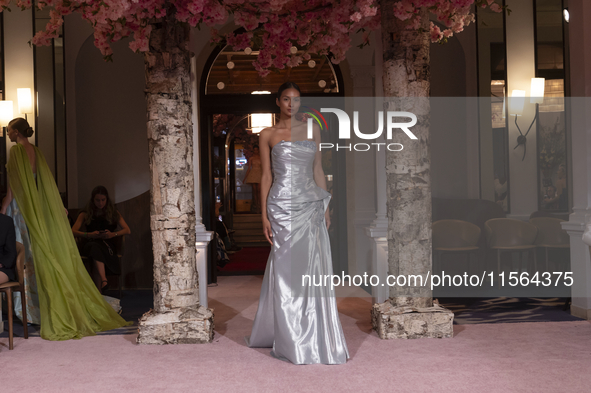 A model walks the runway at the Nardos show during September 2024 New York Fashion Week at Daniel in New York, New York, USA, on September 9...