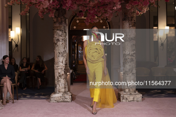 A model walks the runway at the Nardos show during September 2024 New York Fashion Week at Daniel in New York, New York, USA, on September 9...