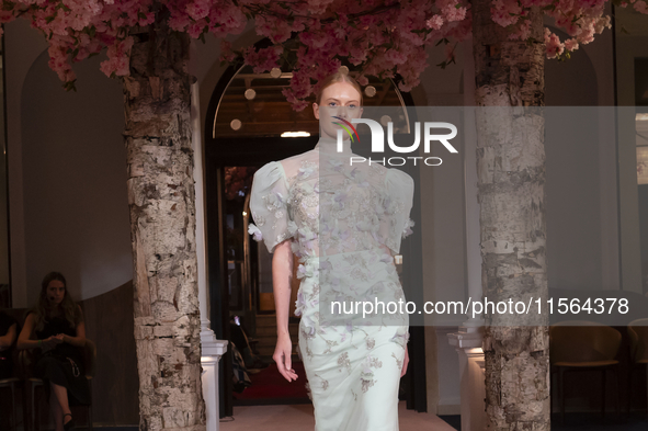 A model walks the runway at the Nardos show during September 2024 New York Fashion Week at Daniel in New York, New York, USA, on September 9...