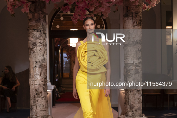 A model walks the runway at the Nardos show during September 2024 New York Fashion Week at Daniel in New York, New York, USA, on September 9...