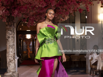 A model walks the runway at the Nardos show during September 2024 New York Fashion Week at Daniel in New York, New York, USA, on September 9...